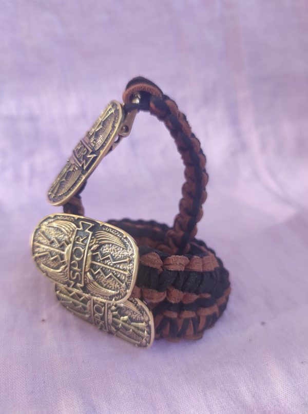 roman spqr brass bracelet with leather wrist band