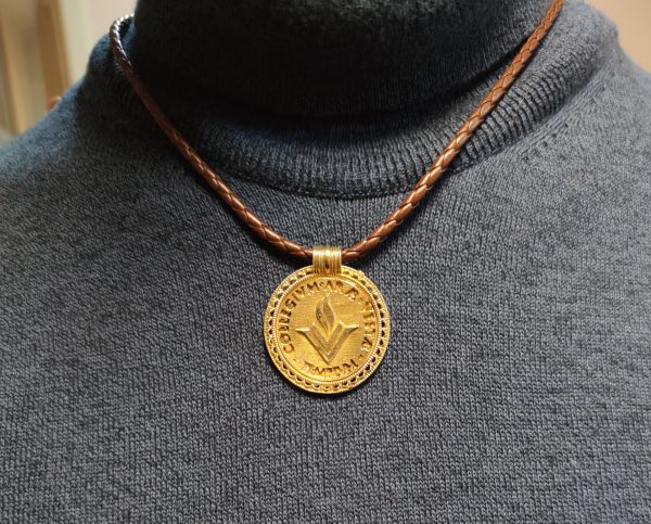 Hestia brass medallion