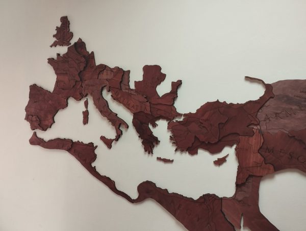 big wooden wall map of roman empire at its greatest extent